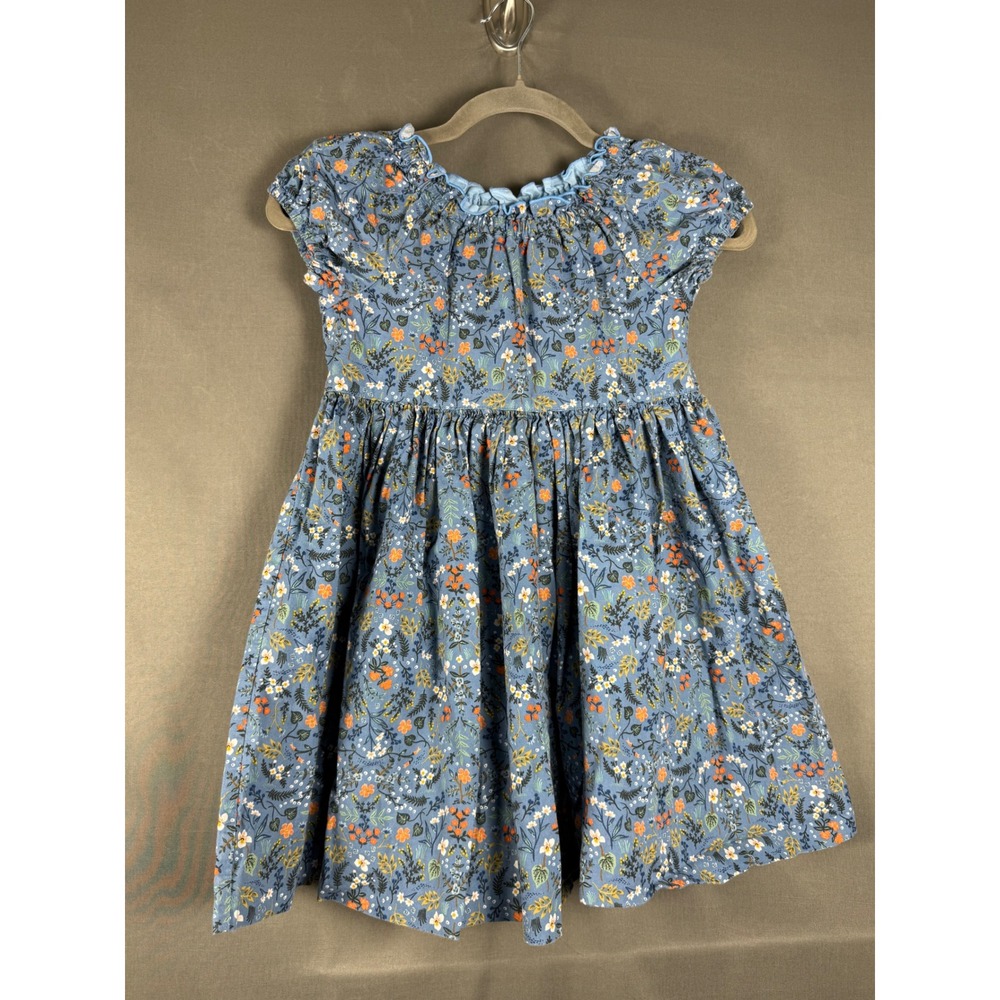 Arya Mine Designs Dress Kids Size 8 Blue Floral Cotton Flutter Sleeve Ruffle